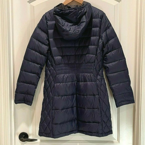 New Michael Kors Coat PS Petite Small Navy Blue Gold Logo Quilted Down Coat - Picture 2 of 8